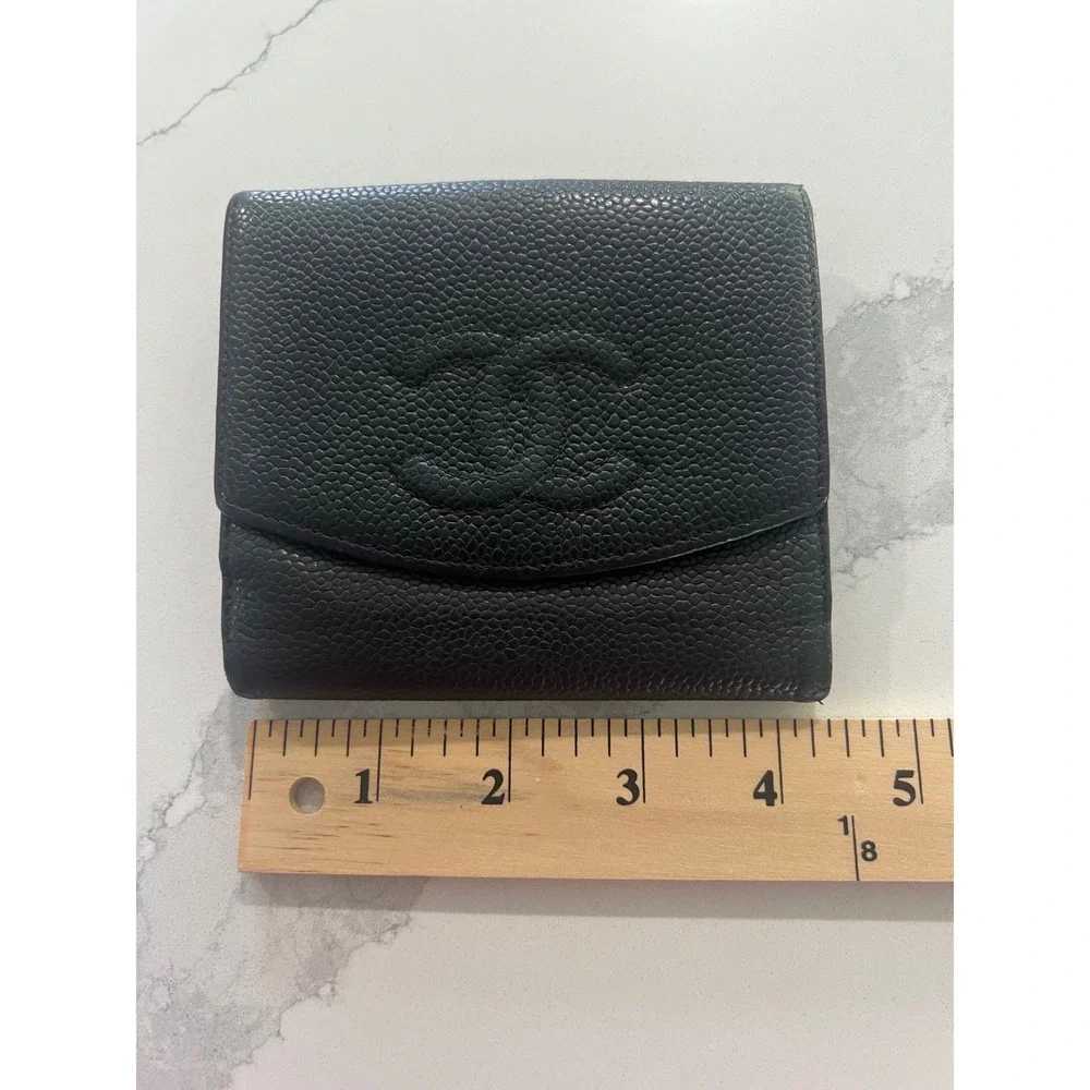 Chanel Black Caviar Leather Timeless CC Logo Bifold Wallet Made in France